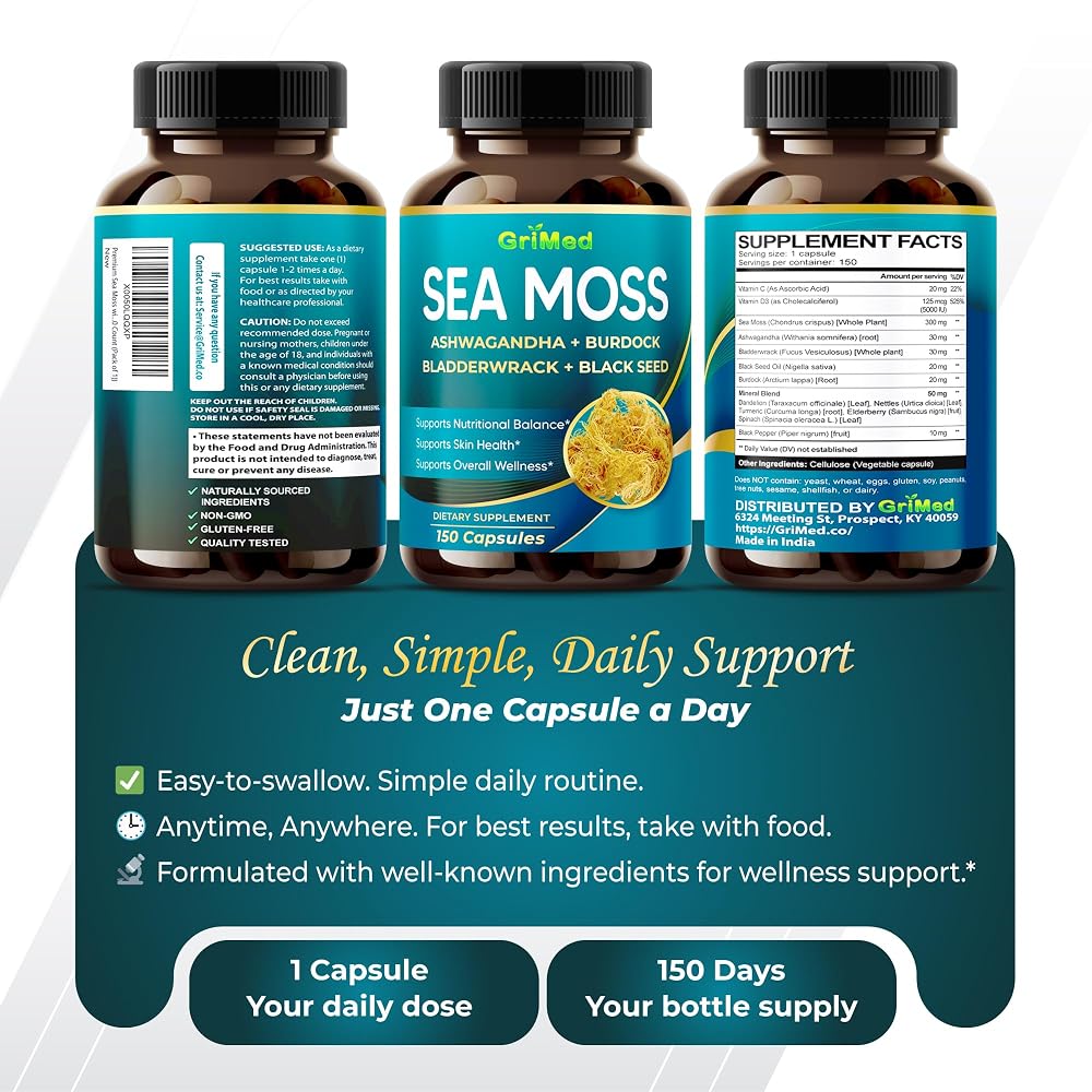 GriMed Sea Moss Complex 9-in-1 with Bladderwrack - 150 Capsules - image 9