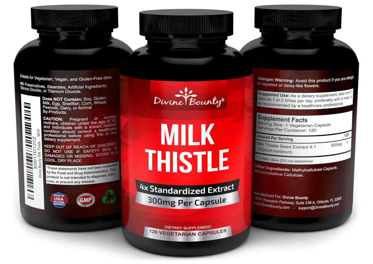 Divine Bounty Milk Thistle Supplement 300mg Seed Extract - 120 Capsules - image 4