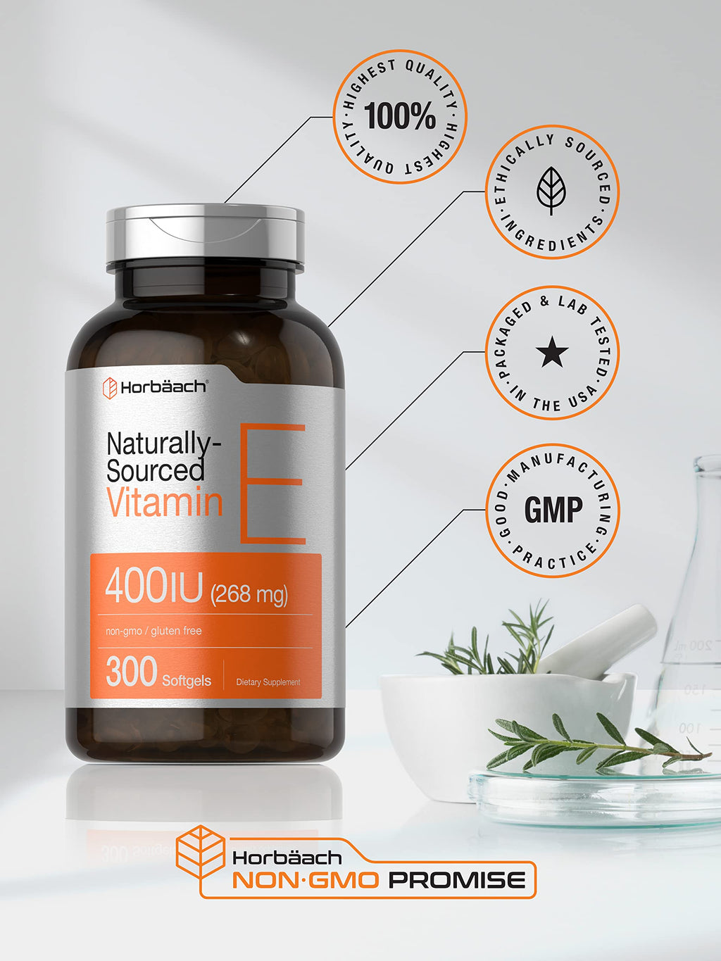 Horbäach Vitamin E Supplement 400 IU - 300 Softgels - image 5