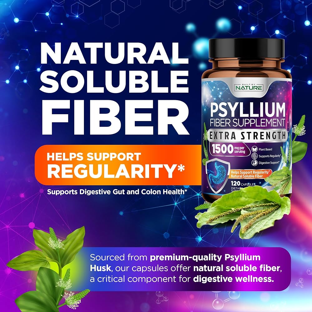 Built by Nature Psyllium Husk Capsules 1500mg Fiber Supplement