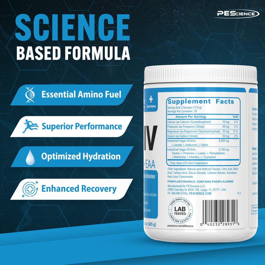PEScience Amino IV BCAA & EAA Powder, Raspberry Grape - 30 Servings - image 5