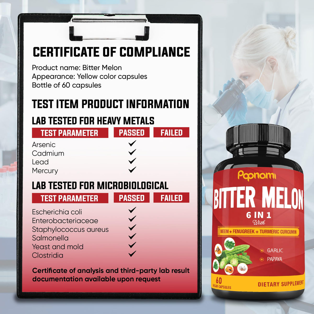 Papnami Bitter Melon Extract Capsules - 60 Count - image 7