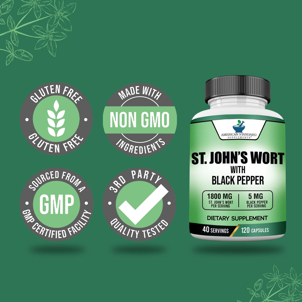 American Standard Supplements St. John's Wort 1800mg - 120 Capsules - image 3
