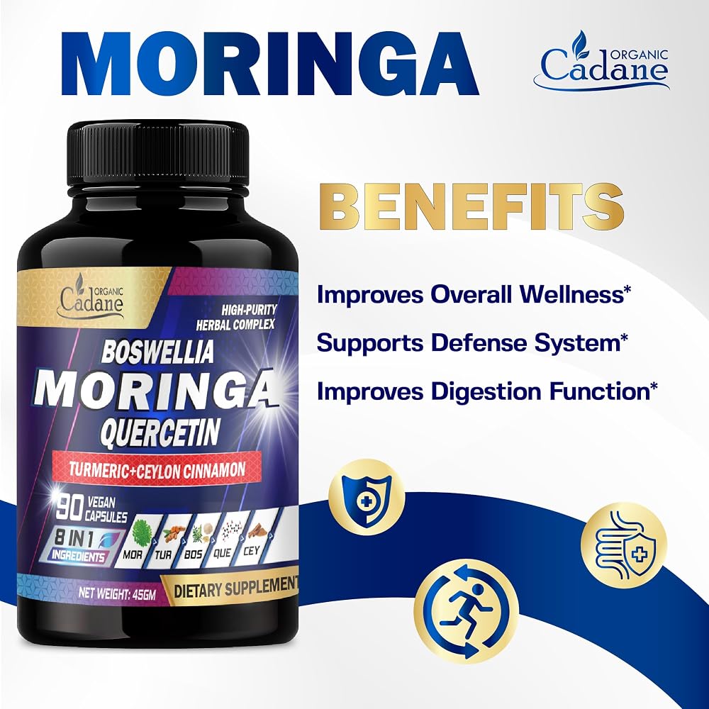 Organic Cadane Moringa Leaf with Turmeric & Boswellia - 90 Vegetarian Capsules - image 3