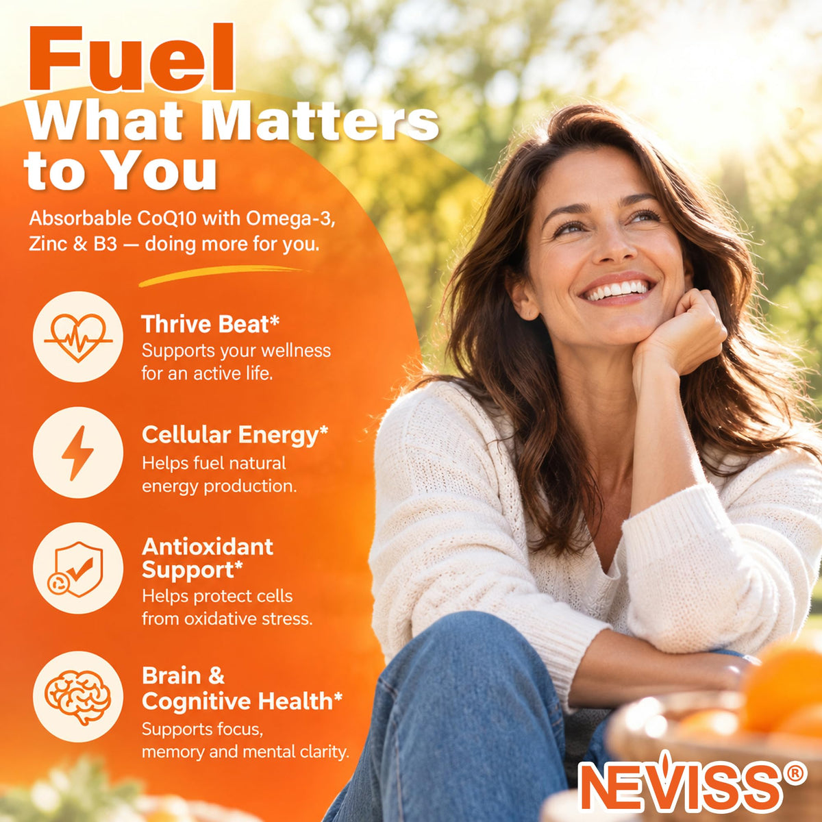 NEVISS Sugar-Free CoQ10 Filled Gummies 250mg for Women & Men