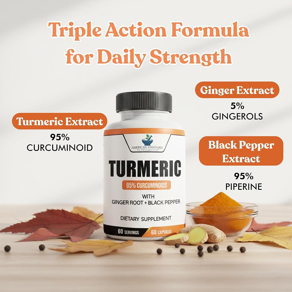 American Standard Supplements Turmeric Extract Curcumin 95% - 60 Vegan Capsules - image 3