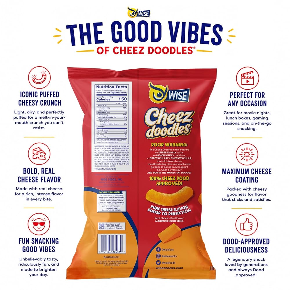 Wise Cheez Doodles Baked Puffs Real Cheddar - 12 Pack - image 4