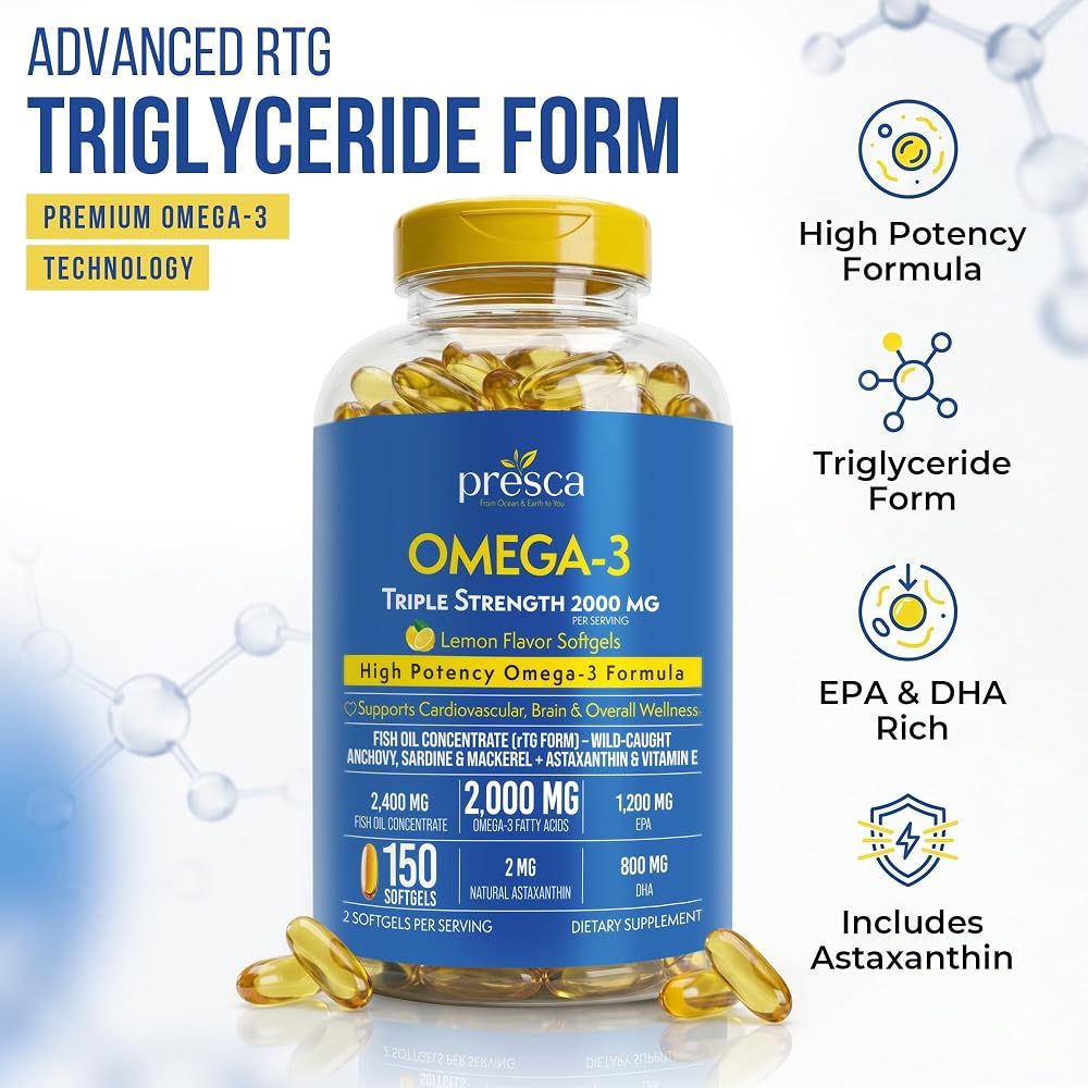 Presca Triple Strength Omega 3 Fish Oil 2400mg with Astaxanthin - 150 Softgels - image 5