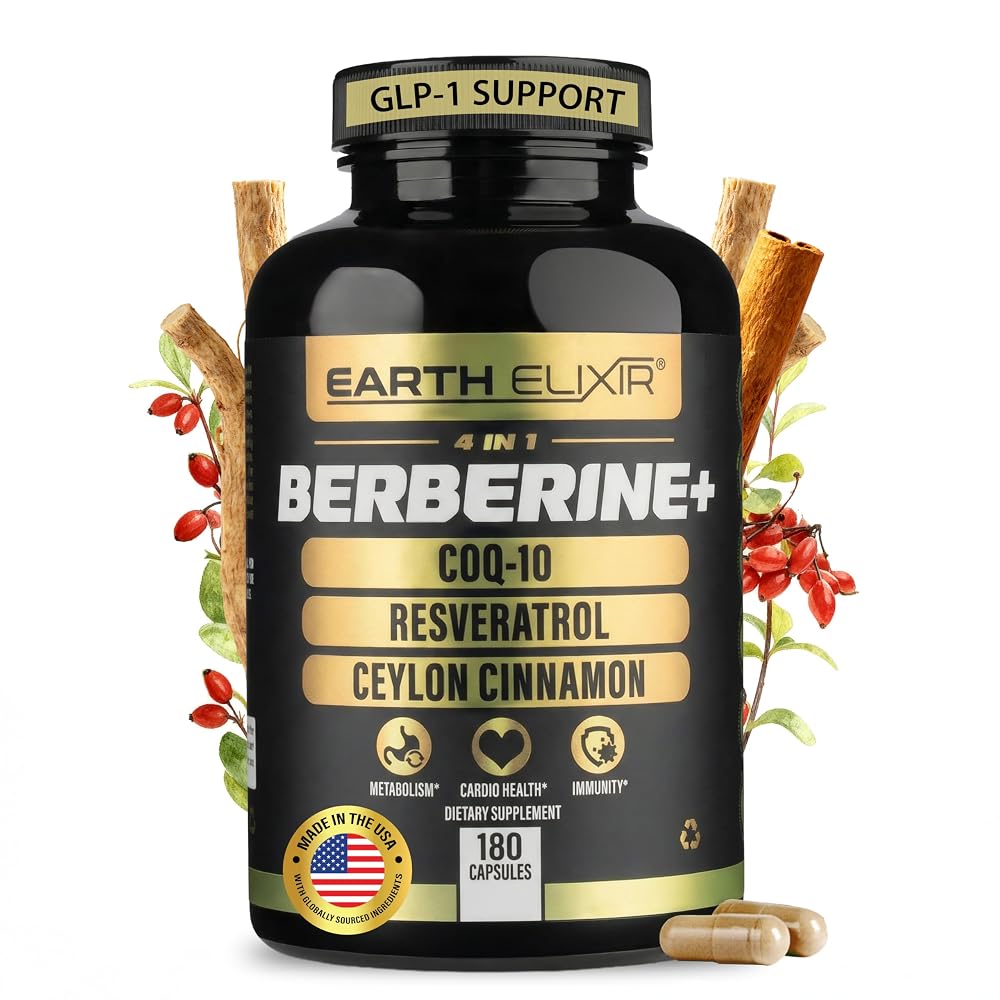 Earth Elixir 4-in-1 Berberine Supplement 1160mg - 180 Capsules