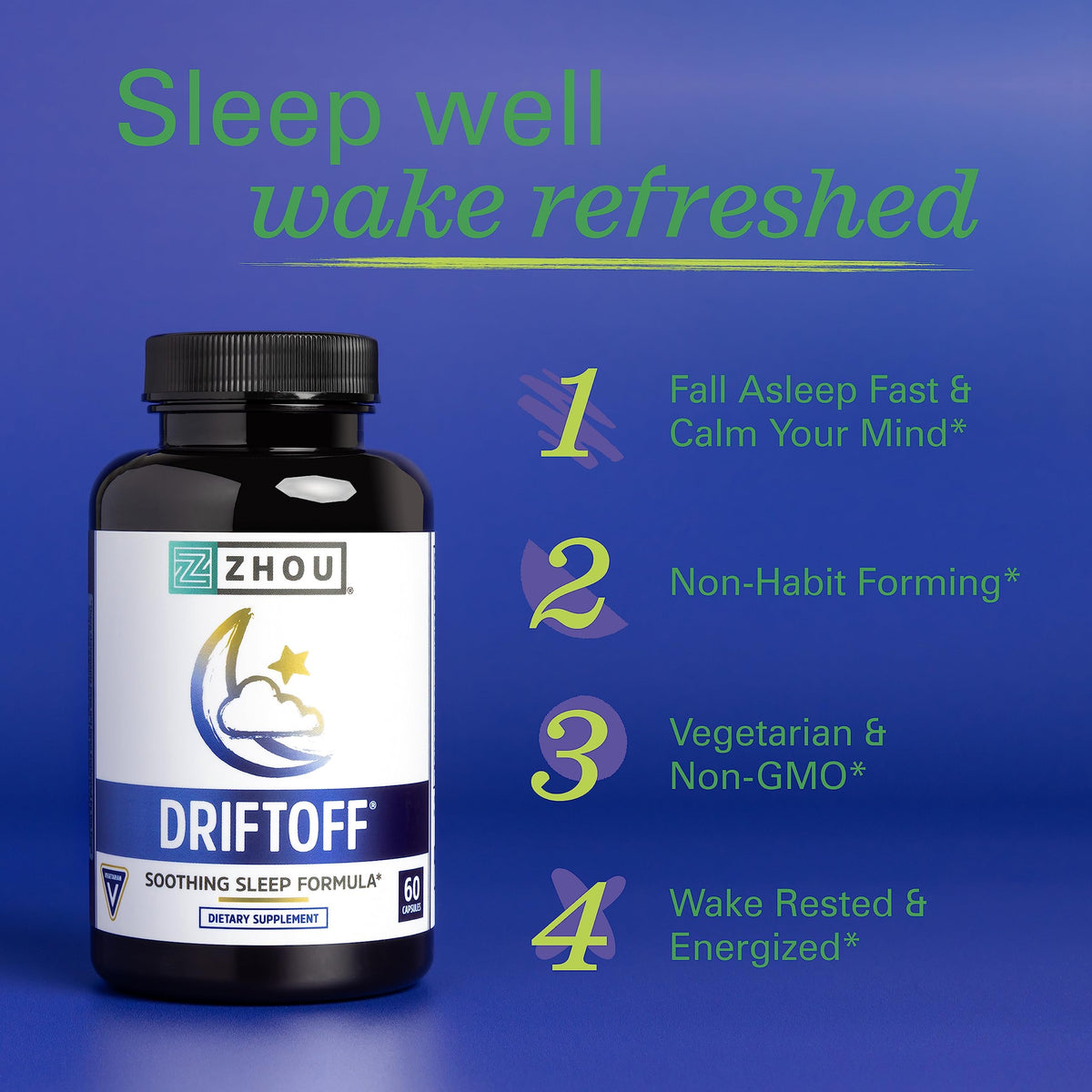 ZHOU Driftoff Sleep Aid with Valerian Root - 60 Vegetarian Capsules - image 2