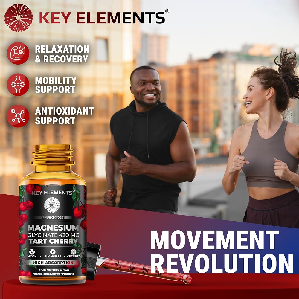 KEY ELEMENTS Liquid Magnesium Glycinate 420 mg with Tart Cherry - 2 Fl Oz - image 4