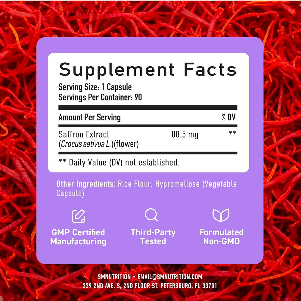 SMNutrition Saffron Extract 88.5mg Capsules - 90 Count - image 6