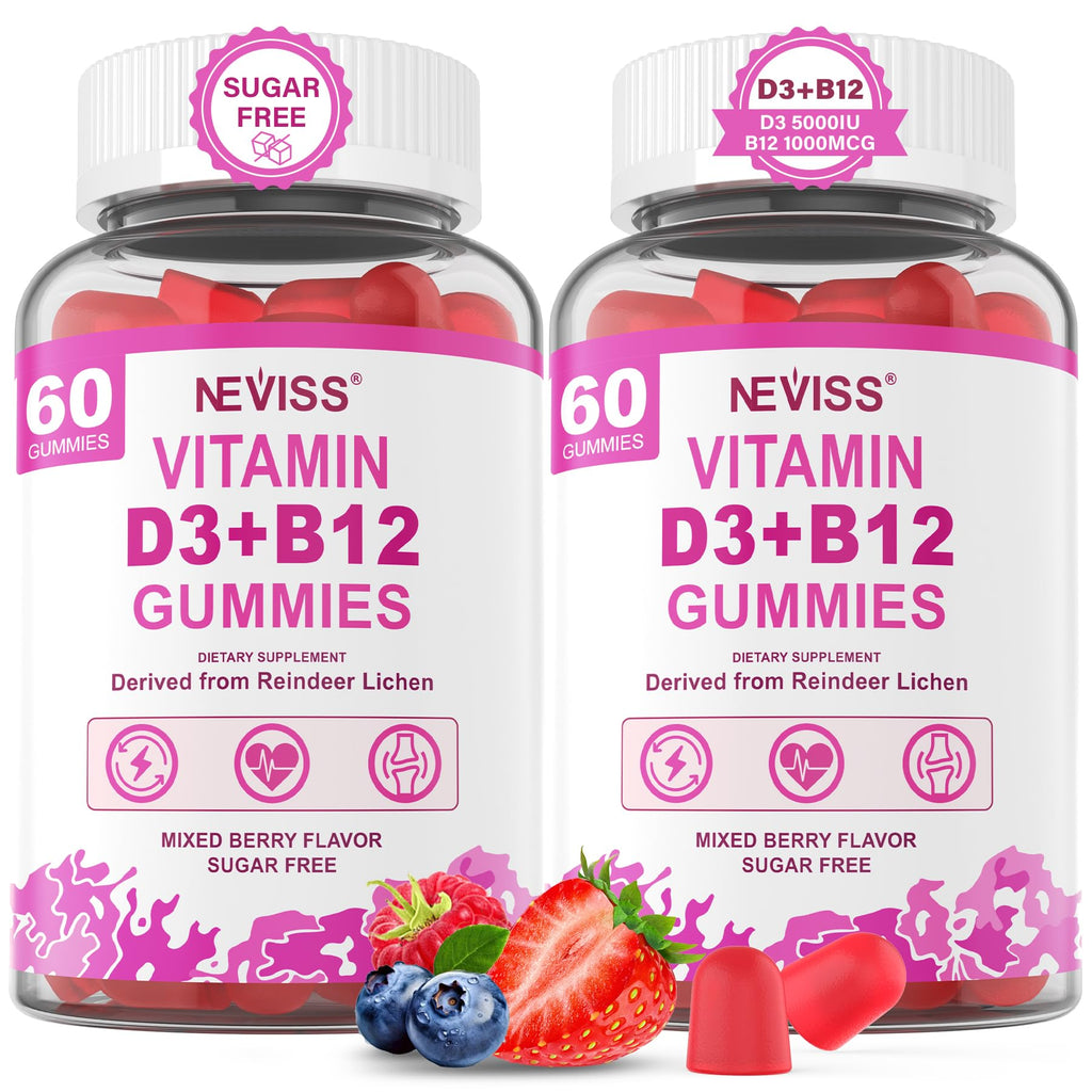 NEVISS Vegan Vitamin D3 5000 IU + B12 Gummies - 120 Count