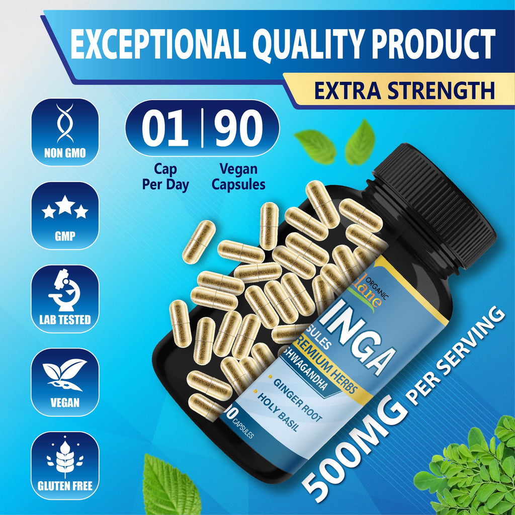 Organic Cadane Moringa Extract Capsules Energy Support - 90 Capsules - image 8