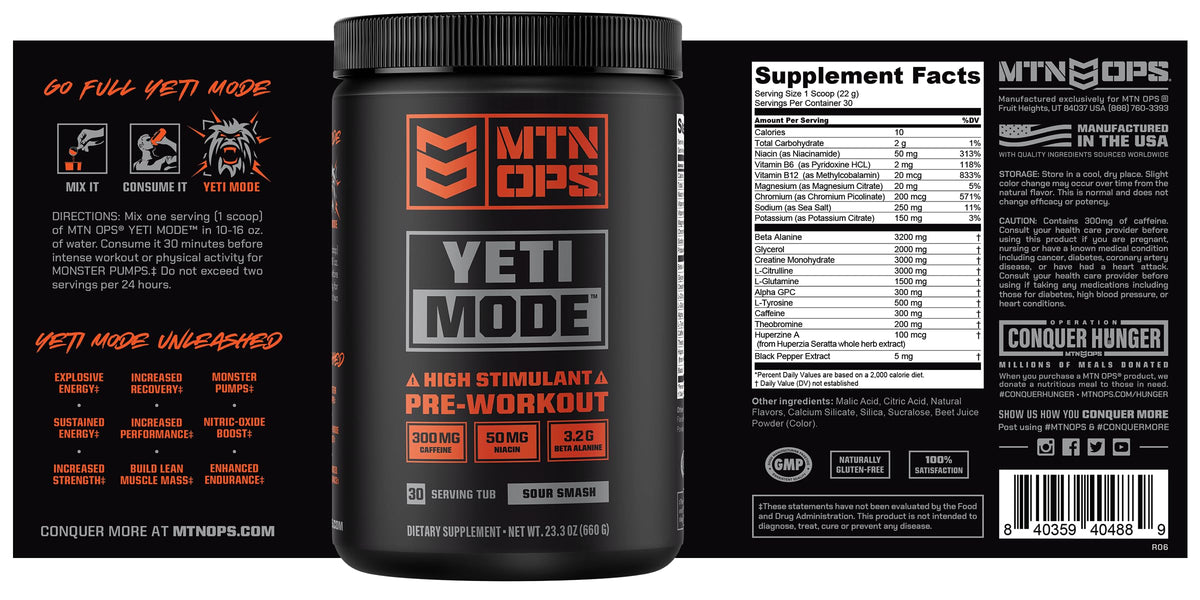 MTN OPS Yeti Mode Pre-Workout Powder - Explosive High-Stimulant