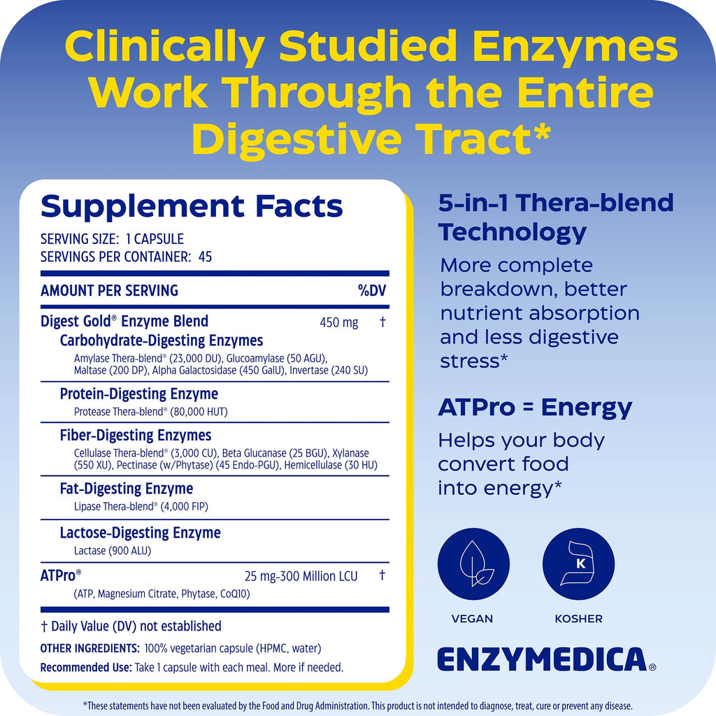 Enzymedica Digest Gold Maximum Strength Digestive Enzyme - 45 Capsules - image 2