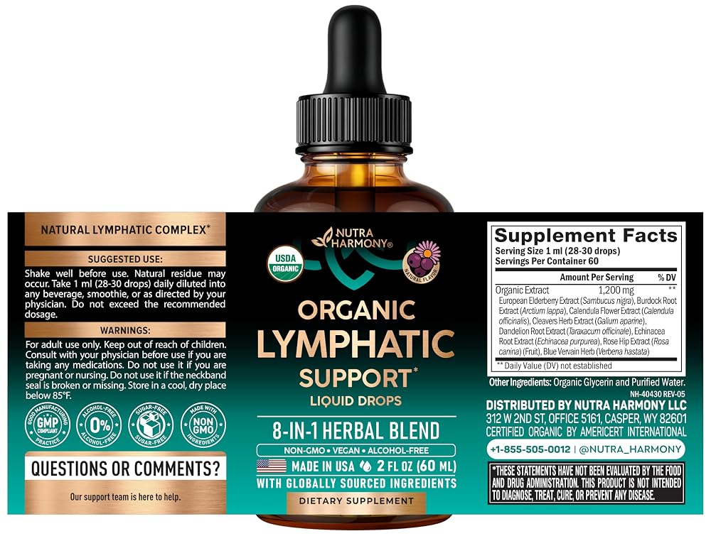 NUTRAHARMONY USDA Organic Lymphatic Drainage Supplement - Echinacea