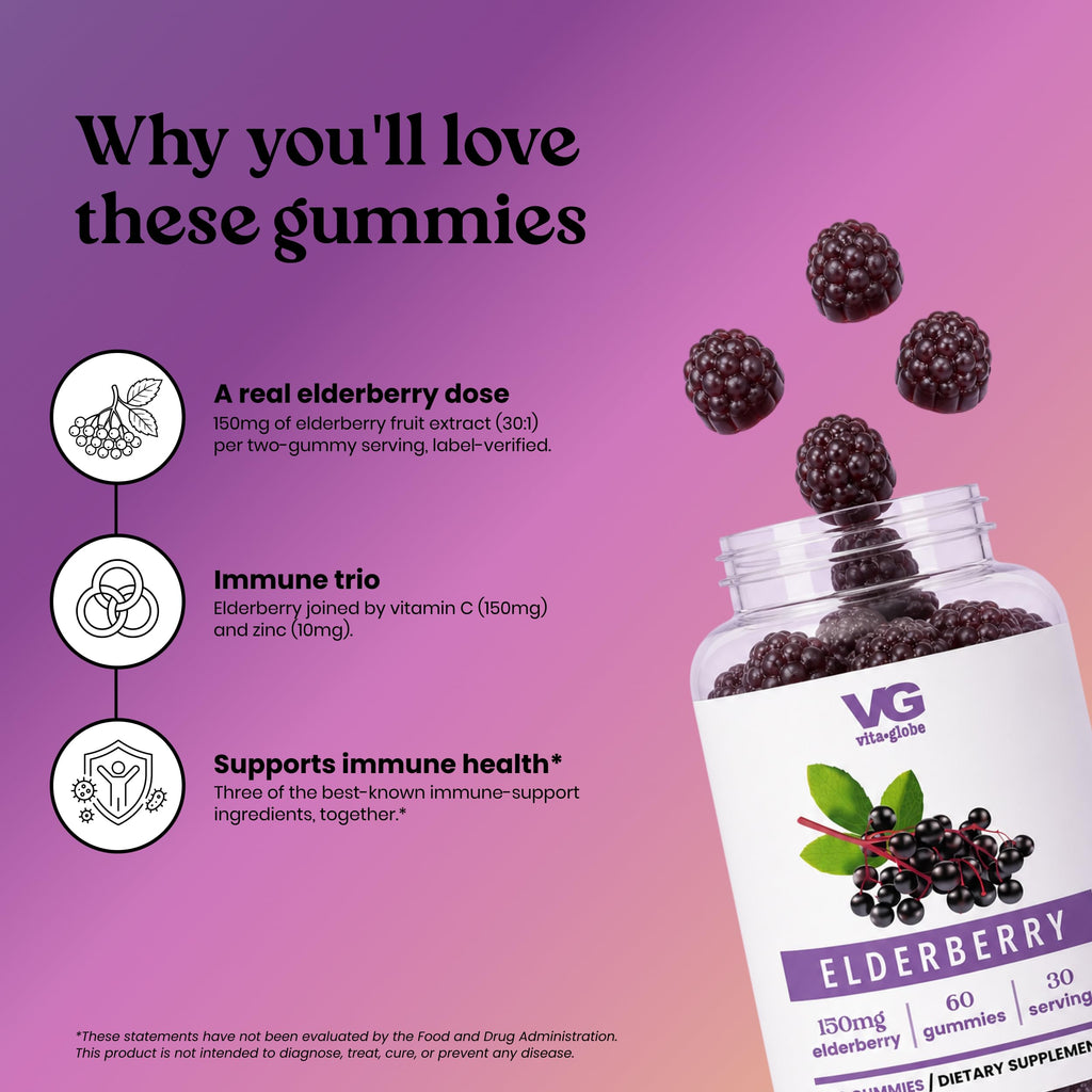 VITA GLOBE Elderberry Gummies with Vitamin C & Zinc - 60 Gummies - image 4