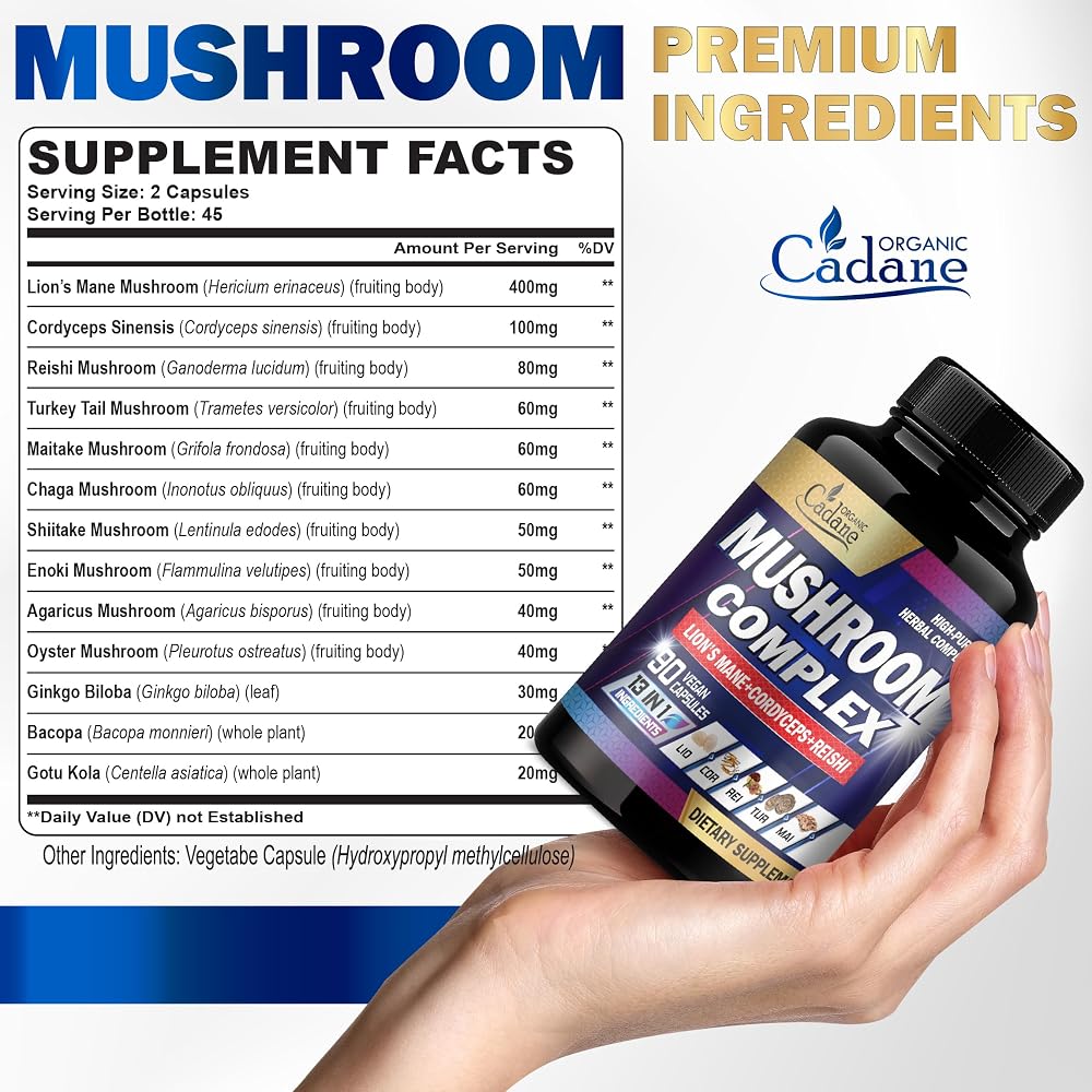 Organic Cadane Mushroom Complex 13-in-1 - 90 Vegetarian Capsules - image 2