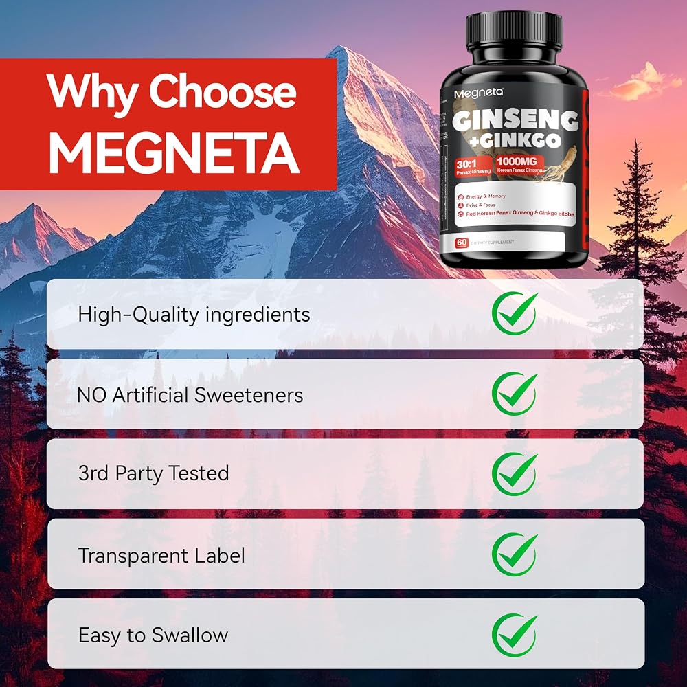 MEGNETA Korean Red Panax Ginseng Energy and Focus Capsules - 180 Capsules - image 4