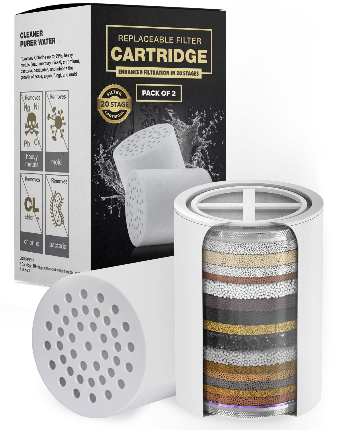 AquaHomeGroup 20-Stage Shower Filter Replacement Cartridge - 2 Pack