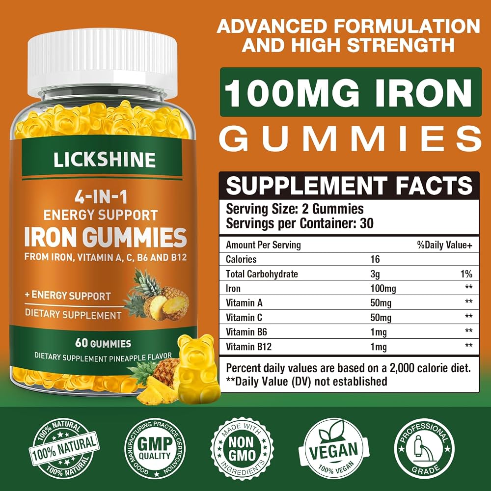 lickshine Iron Supplement Gummies 100MG - 120 Count - image 3