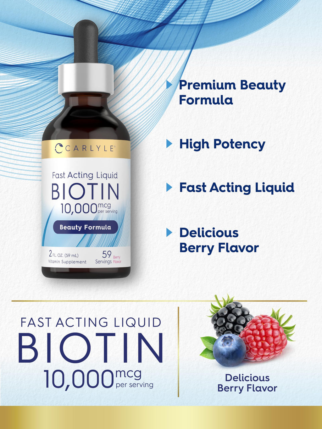 Carlyle Liquid Biotin 10000mcg Extra Strength Drops - 2 fl oz - image 4