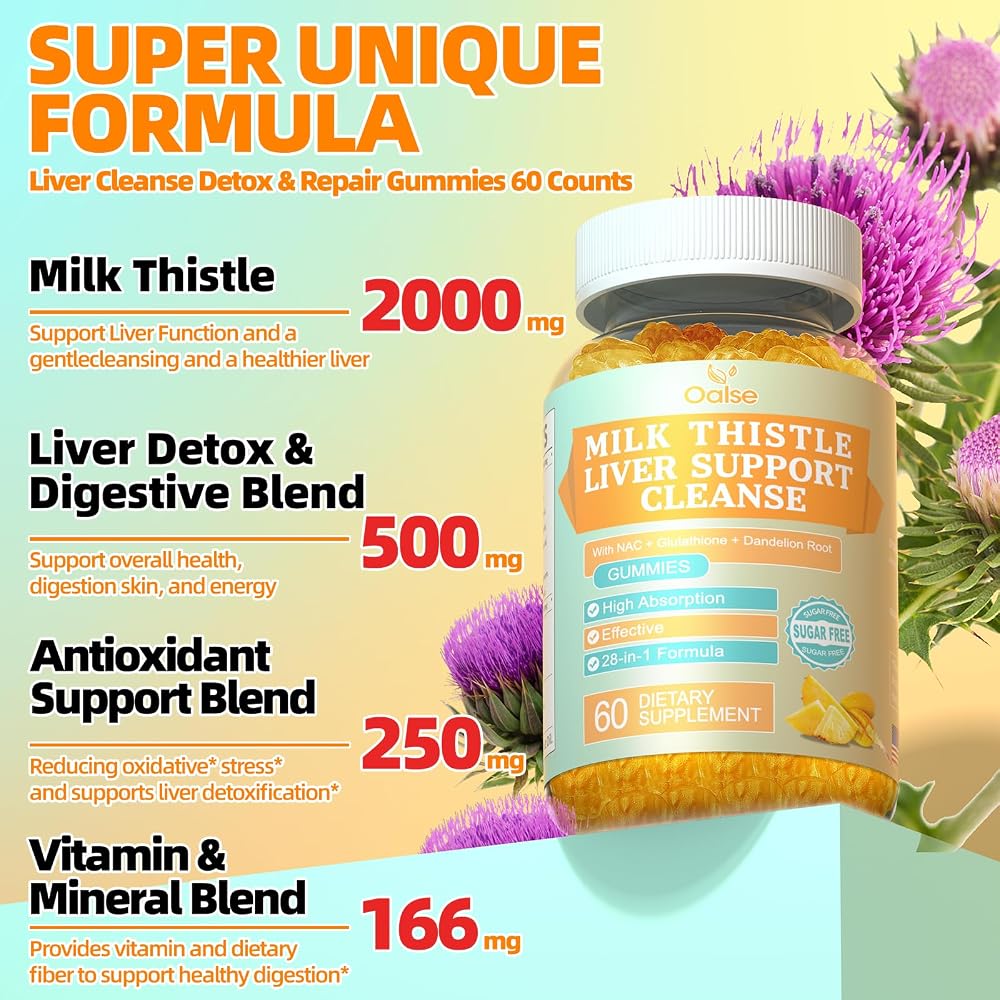 OALSE Liver Cleanse Detox & Repair Milk Thistle Gummies - 60 Count - image 2
