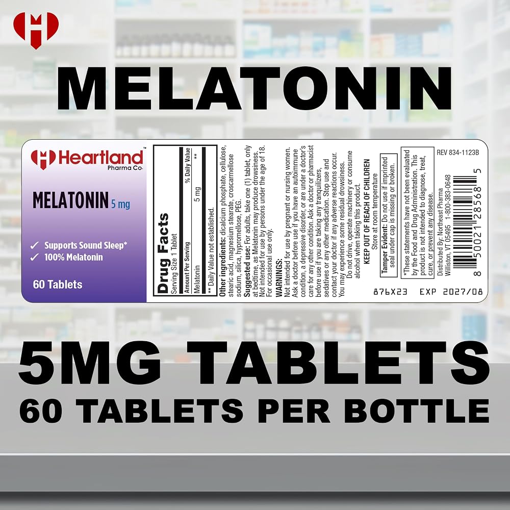 Heartland Pharma Melatonin 5mg Tablets Sleep Aid - 60 Count - image 3