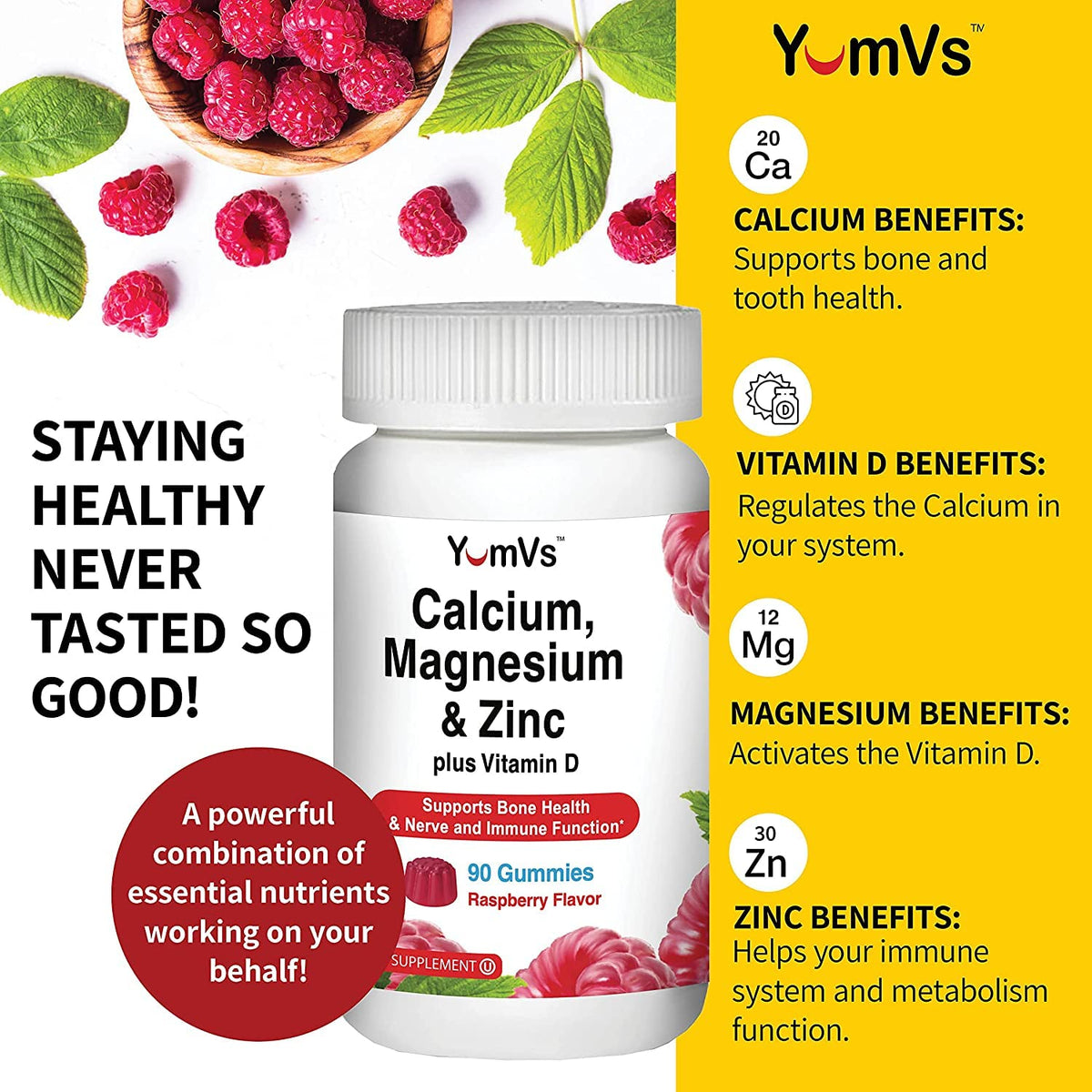 YUM-V'S Calcium Magnesium Zinc Gummies with D3 - 90 Count - image 3