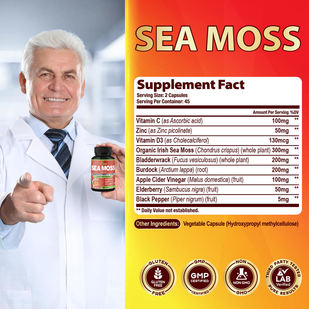 Organic Cadane Irish Sea Moss Extract Capsules - 90 Vegetarian Capsules - image 3