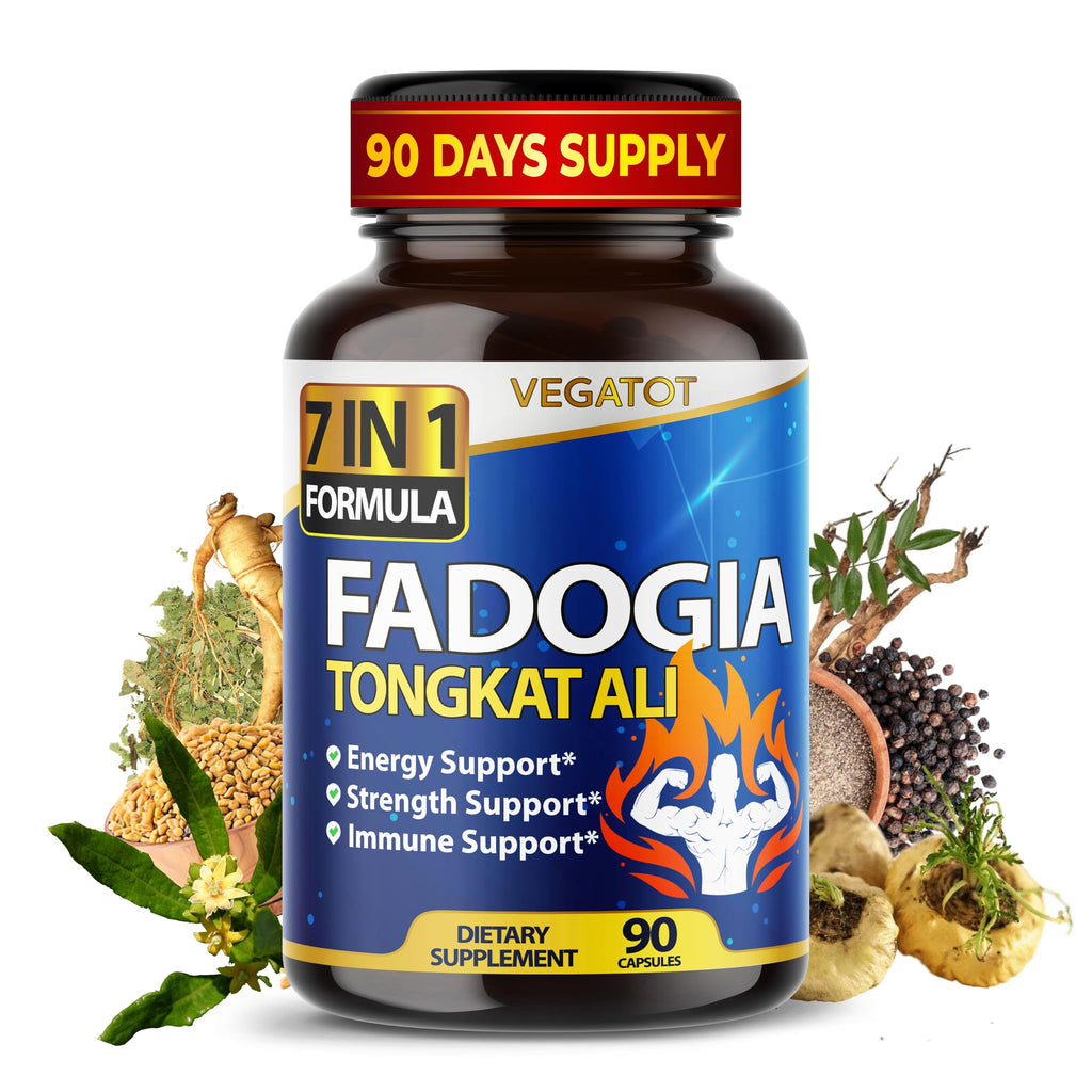 VEGATOT 7 in 1 Fadogia Tongkat Ali Maca Root Capsules - 90 Count
