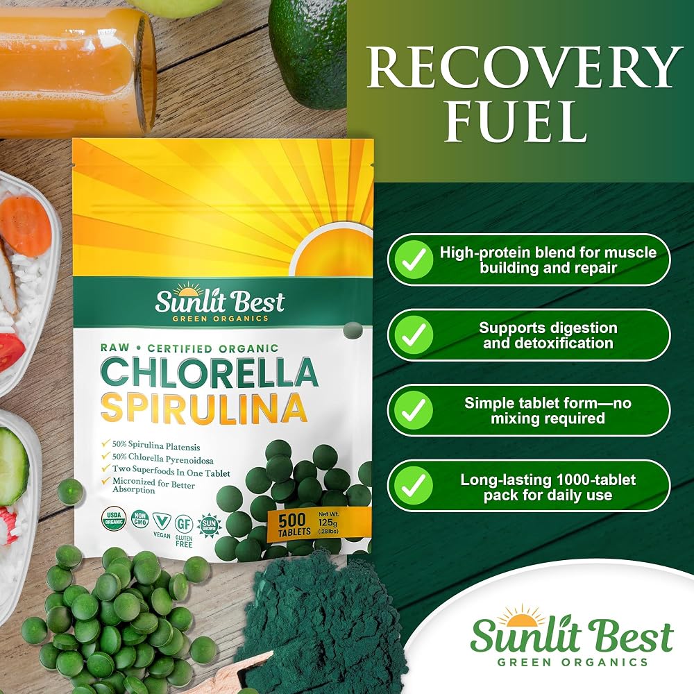 Sunlit Best Organic Chlorella Spirulina Tablets - 500 Count - image 4