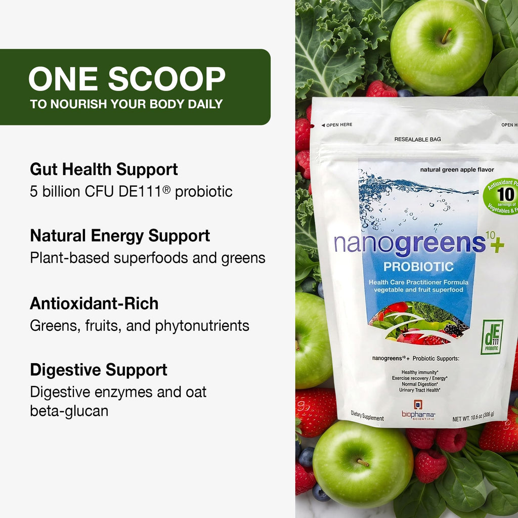 Biopharma Scientific NanoGreens + Probiotic Green Spirulina Powder