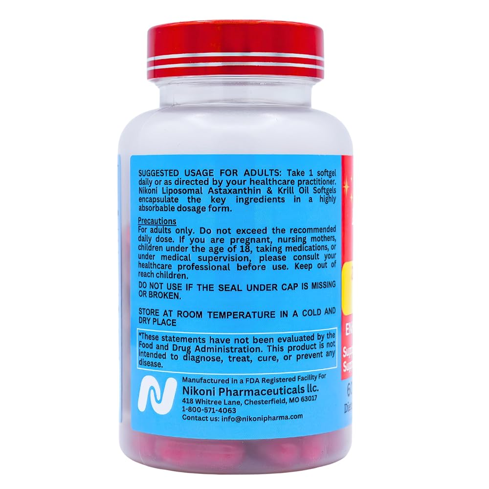 Nikoni Liposomal Astaxanthin 24mg with Kril Oil 500mg Supplement