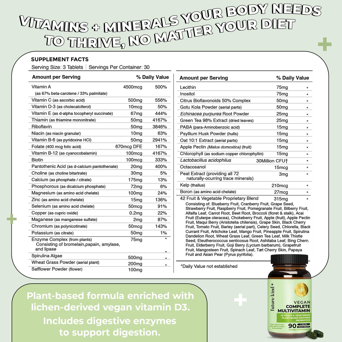 Future Kind Vegan Multivitamin Complete 42-in-1 - 90 Capsules - image 5
