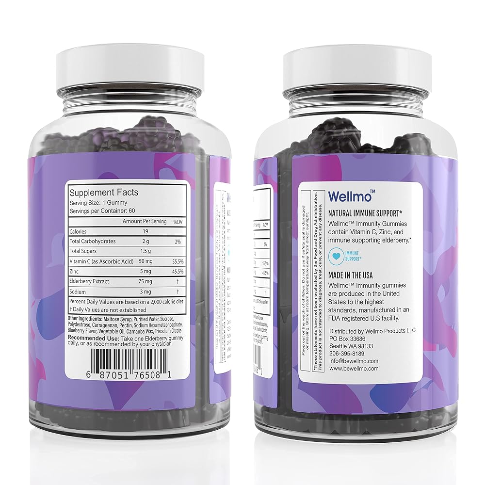Migdla Wellmo Elderberry Immunity Gummies with Vitamin C and Zinc - 60 Count - image 2
