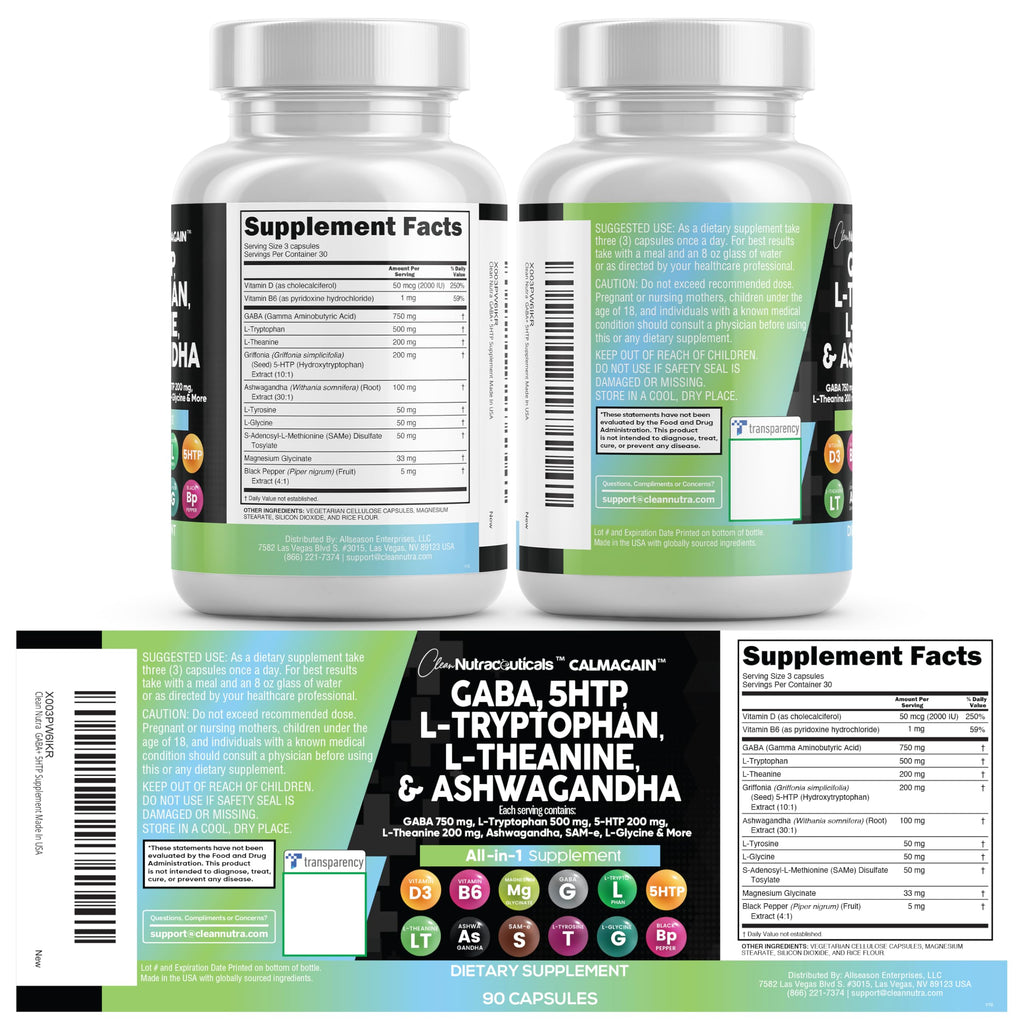 Clean Nutraceuticals GABA 750mg 5-HTP 200mg Mood Support - 90 Capsules - image 9