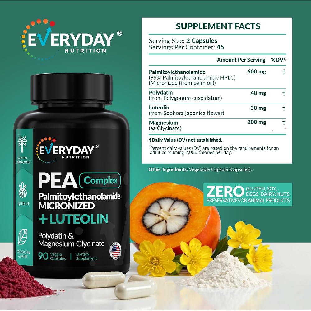 EVERYDAY NUTRITION Palmitoylethanolamide (PEA) 600mg - 90 Capsules - image 4