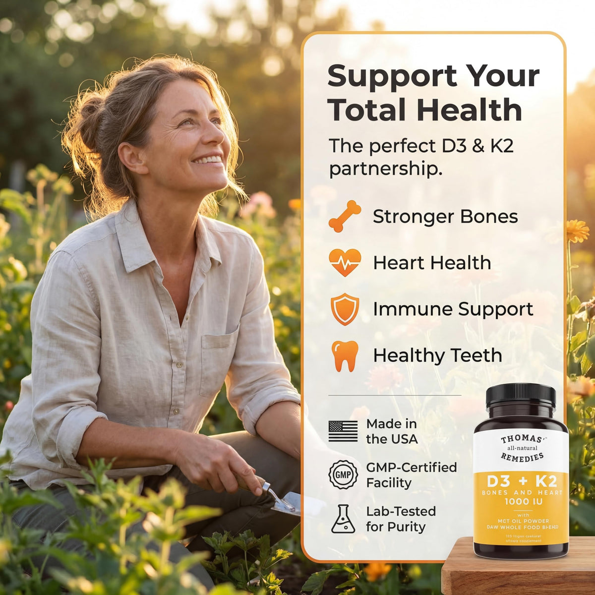 Thomas' All-Natural Remedies D3 + K2 1000 IU - 120 Capsules - image 3