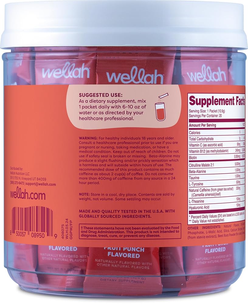 Wellah Get-Going Pre-Workout Stickpacks Fruit Punch - 20 Servings - image 3