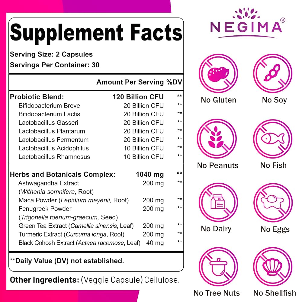 Negima Menopause Probiotics 120 Billion CFUs - 60 Capsules - image 2