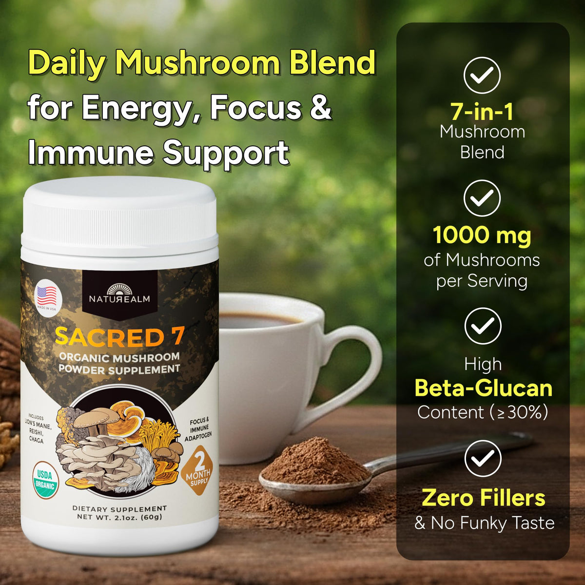 Naturealm Sacred 7 Organic Mushroom Powder - 60 Servings - image 2