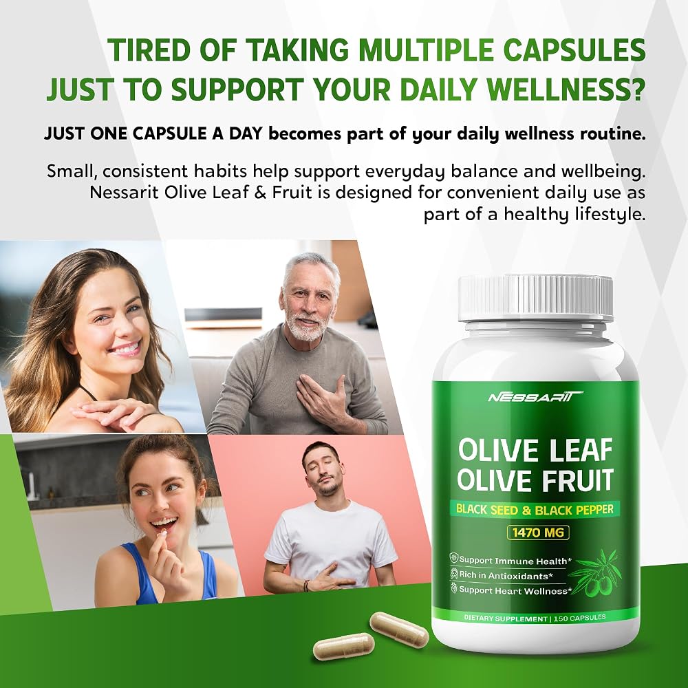 Nessarit Olive Leaf & Olive Fruit 1470mg with Black Seed - 150 Capsules - image 2