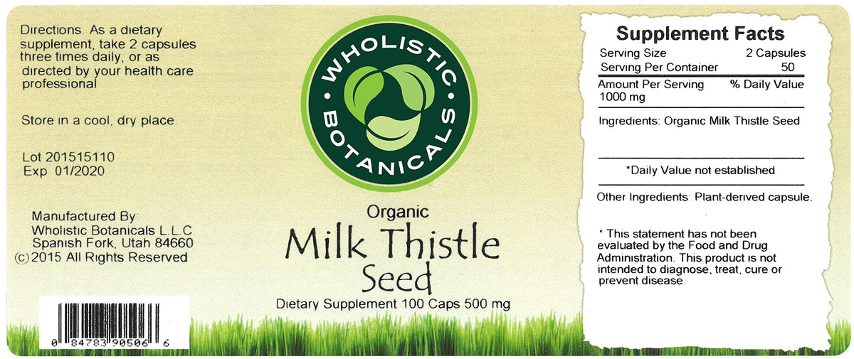 Wholistic Botanicals Milk Thistle Seed Organic Capsules - 100 Capsules - image 5