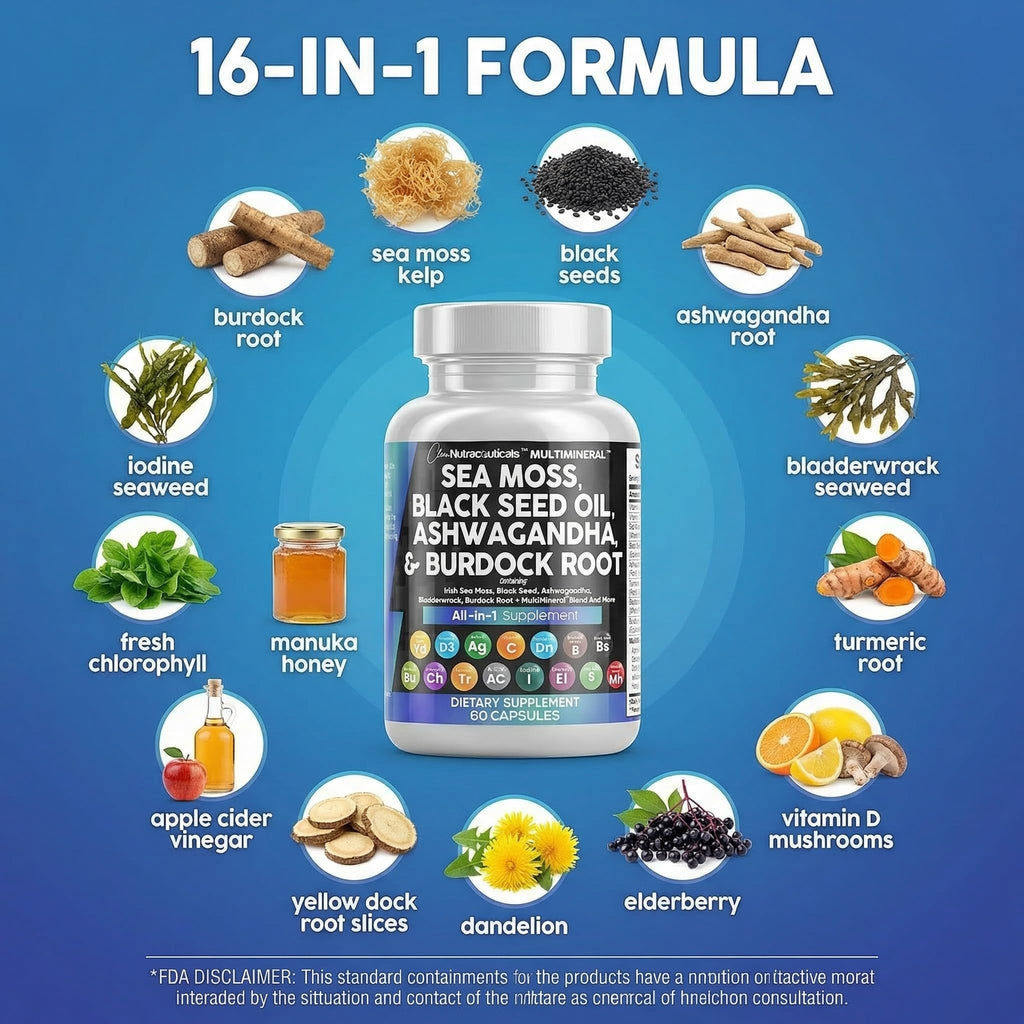 Clean Nutraceuticals Sea Moss Black Seed Oil Blend - 60 Capsules - image 4