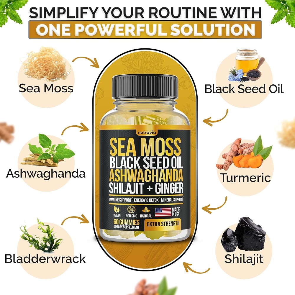 Nutravia Sea Moss, Black Seed Oil & Ashwagandha Gummies - 60 Gummies - image 4