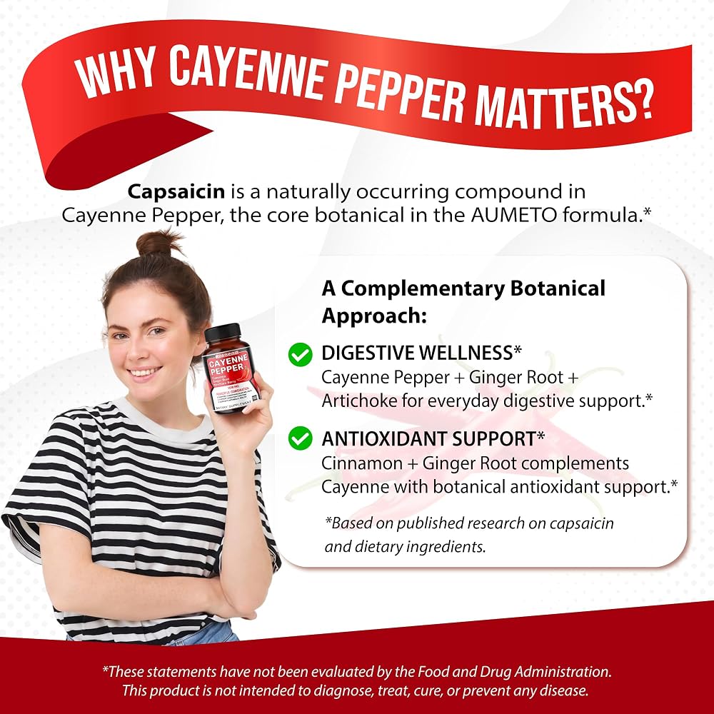 AUMETO Cayenne Pepper 1530mg with Cinnamon & Ginger - 180 Capsules - image 5