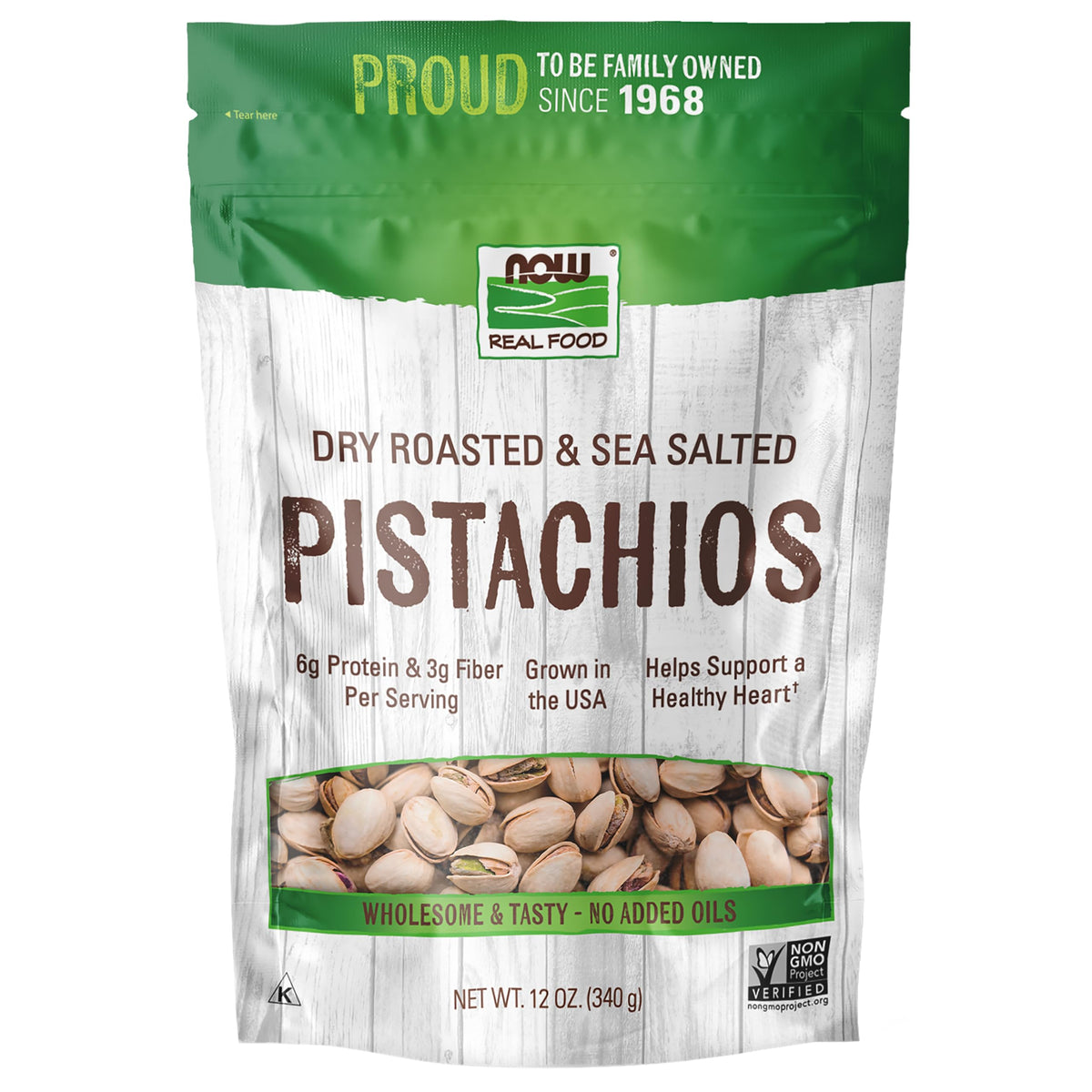 NOW Real Food Pistachios Roasted with Sea Salt - 12 Ounce