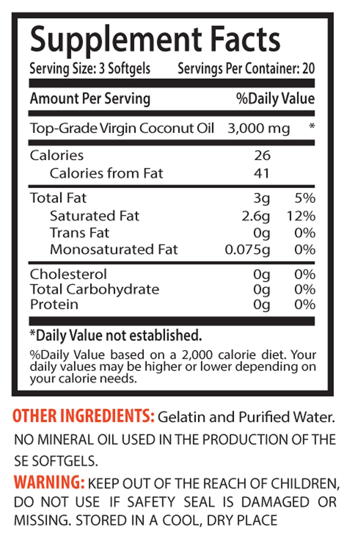 Sport Supplement Coconut Oil Fractionated 3000mg - 120 Softgels - image 3
